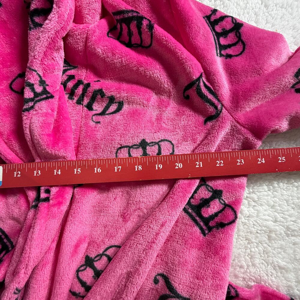 Juicy Couture Pink Fleece Robe L/XL Crown Logo Belted Sleepwear Plush - Picture 6 of 7